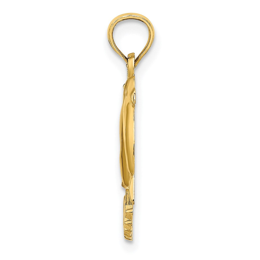 Million Charms 14K Yellow Gold Themed 2-D Polished Ocean City With Jumping Dolphins Charm