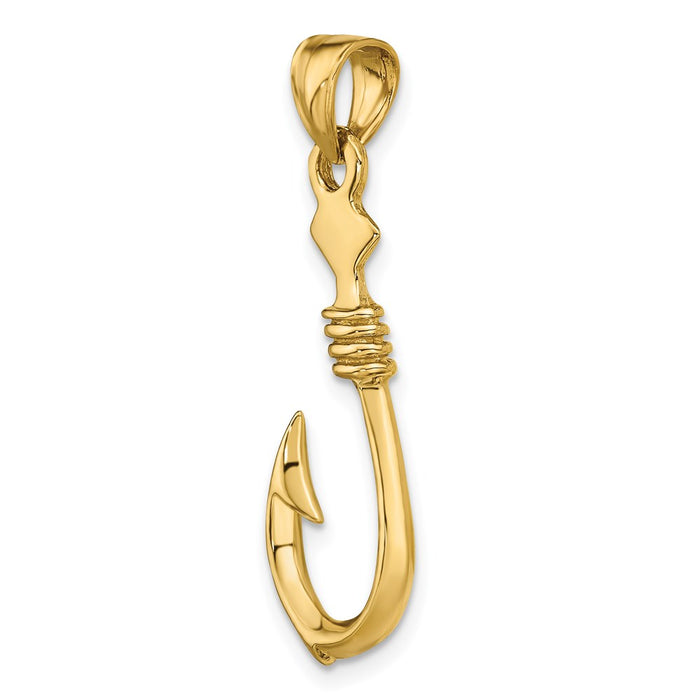 Million Charms 14K Yellow Gold Themed 3-D Large Fish Hook With Rope Charm