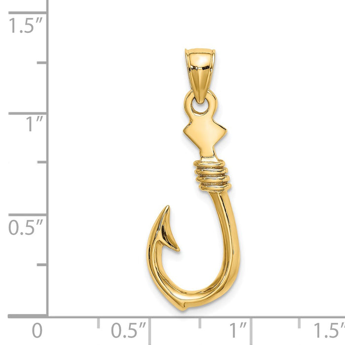 Million Charms 14K Yellow Gold Themed 3-D Large Fish Hook With Rope Charm