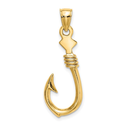 Million Charms 14K Yellow Gold Themed 3-D Large Fish Hook With Rope Charm