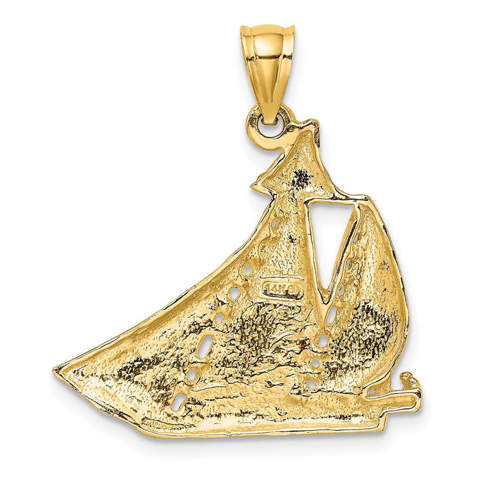 Million Charms 14K Yellow Gold Themed Textured & Polished Nautical Sailboat With People Charm