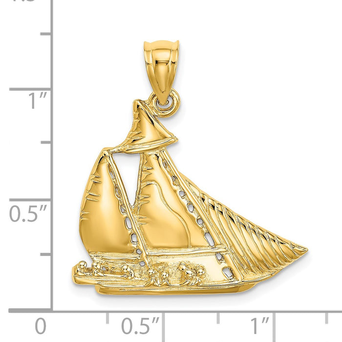 Million Charms 14K Yellow Gold Themed Textured & Polished Nautical Sailboat With People Charm