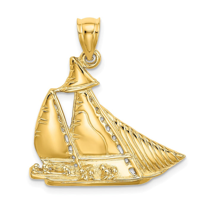 Million Charms 14K Yellow Gold Themed Textured & Polished Nautical Sailboat With People Charm