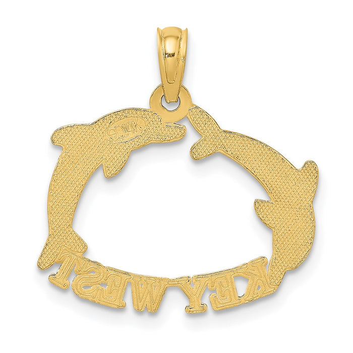 Million Charms 14K Yellow Gold Themed 2-D Key West With Dolphins Charm