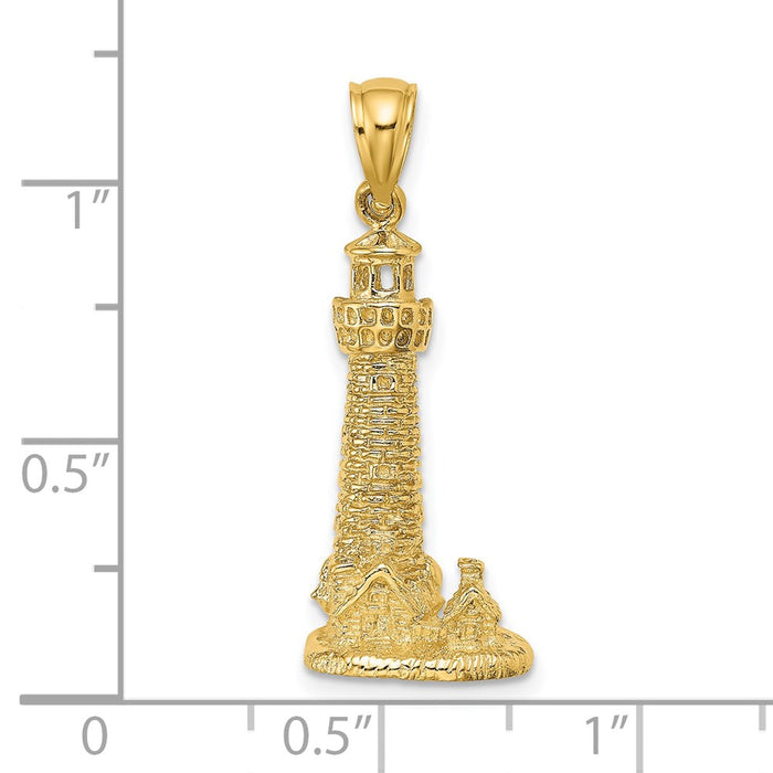 Million Charms 14K Yellow Gold Themed 2-D Assateague Island Lighthouse, Va Charm