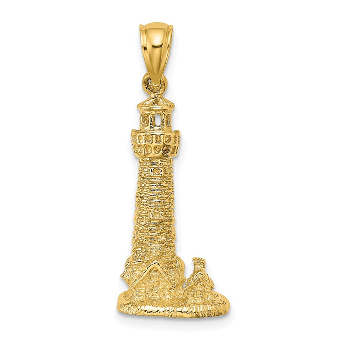 Million Charms 14K Yellow Gold Themed 2-D Assateague Island Lighthouse, Va Charm