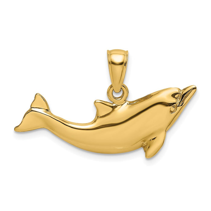 Million Charms 14K Yellow Gold Themed 2-D Polished Dolphin Charm