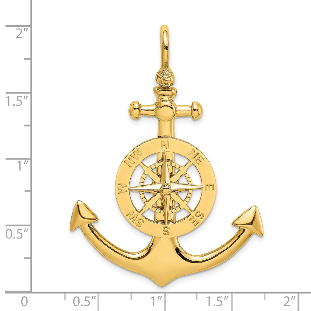 Million Charms 14K Yellow Gold Themed Large Nautical Anchor With Nautical Compass Charm