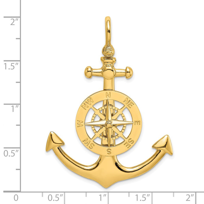 Million Charms 14K Yellow Gold Themed Large Nautical Anchor With Nautical Compass Charm
