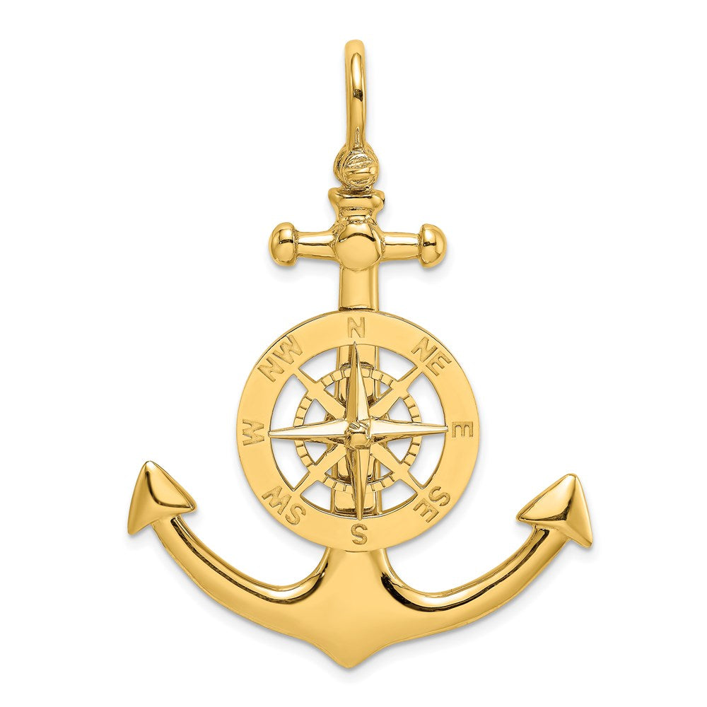 Million Charms 14K Yellow Gold Themed Large Nautical Anchor With Nautical Compass Charm