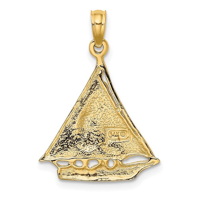 Million Charms 14K Yellow Gold Themed Polished & Textured Nautical Sailboat Charm