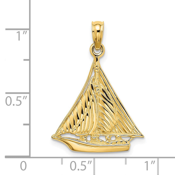 Million Charms 14K Yellow Gold Themed Polished & Textured Nautical Sailboat Charm