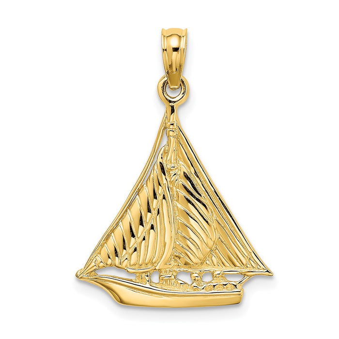 Million Charms 14K Yellow Gold Themed Polished & Textured Nautical Sailboat Charm