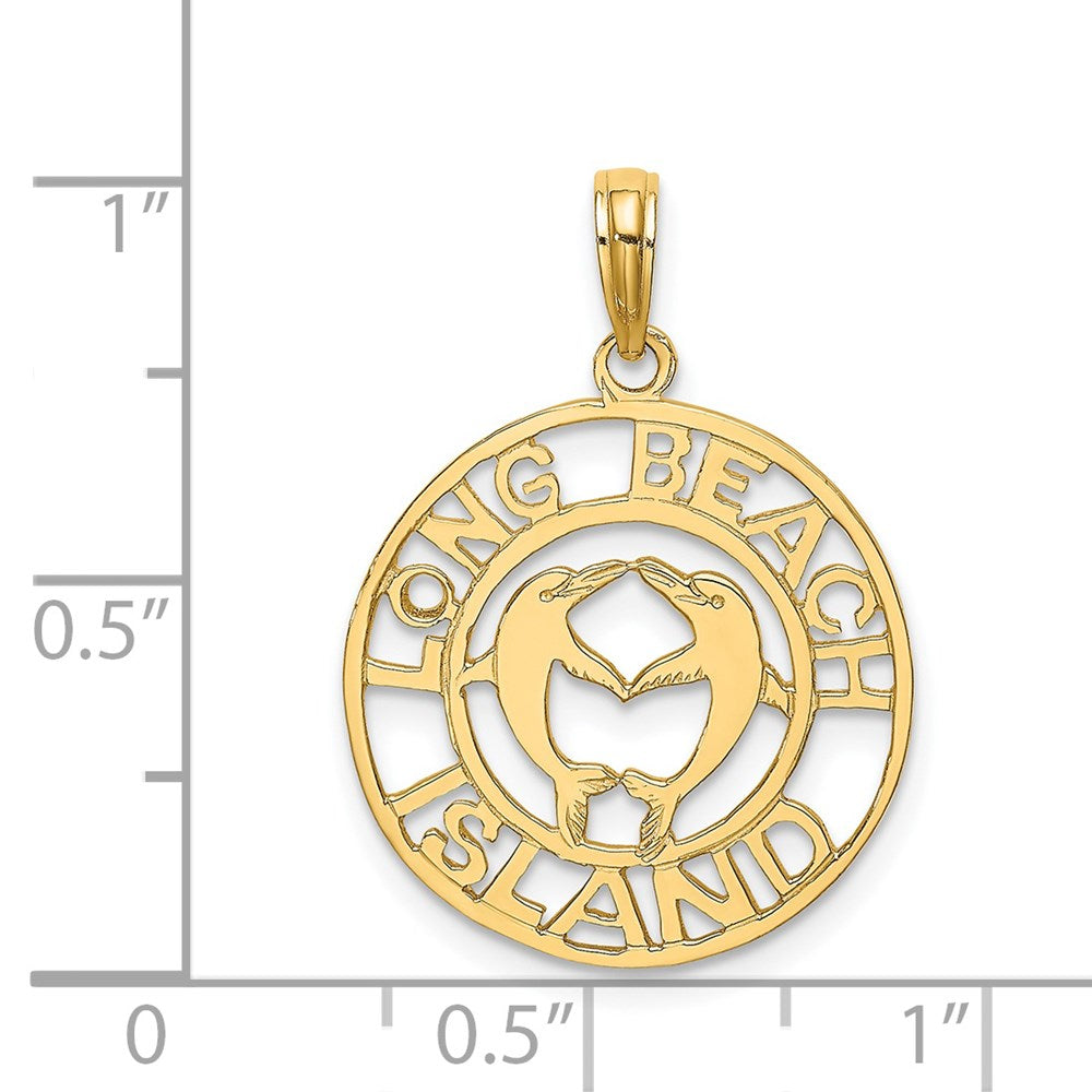 Million Charms 14K Yellow Gold Themed Long Beach Island With Dolphins Charm