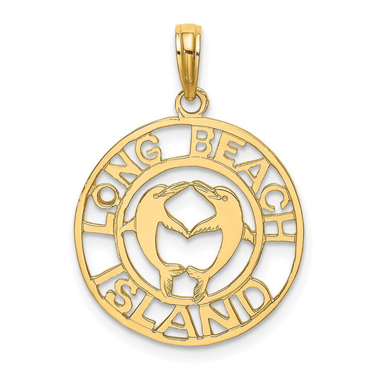Million Charms 14K Yellow Gold Themed Long Beach Island With Dolphins Charm