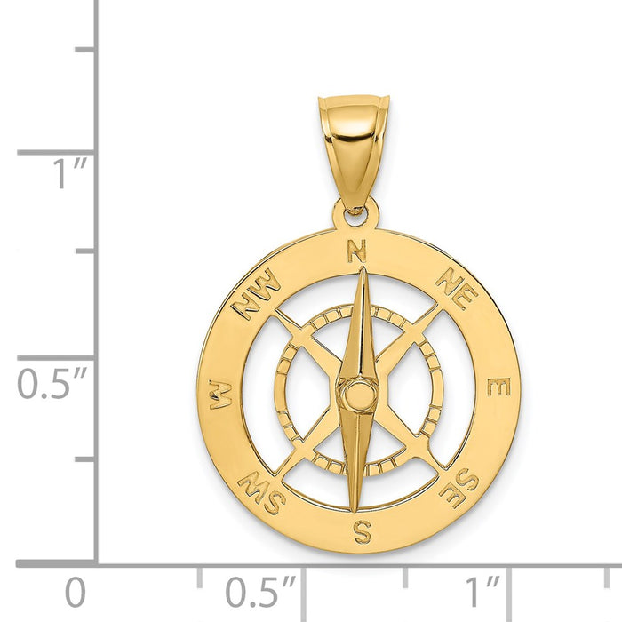 Million Charms 14K Yellow Gold Themed Nautical Compass With Moveable Needle Charm
