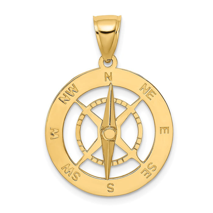 Million Charms 14K Yellow Gold Themed Nautical Compass With Moveable Needle Charm