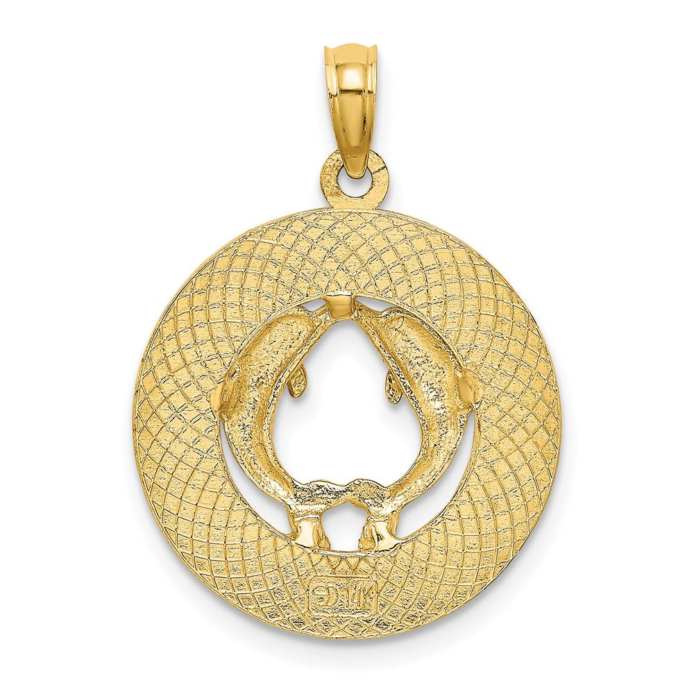 Million Charms 14K Yellow Gold Themed Hilton Head Island On Round Frame With Dolphins Charm