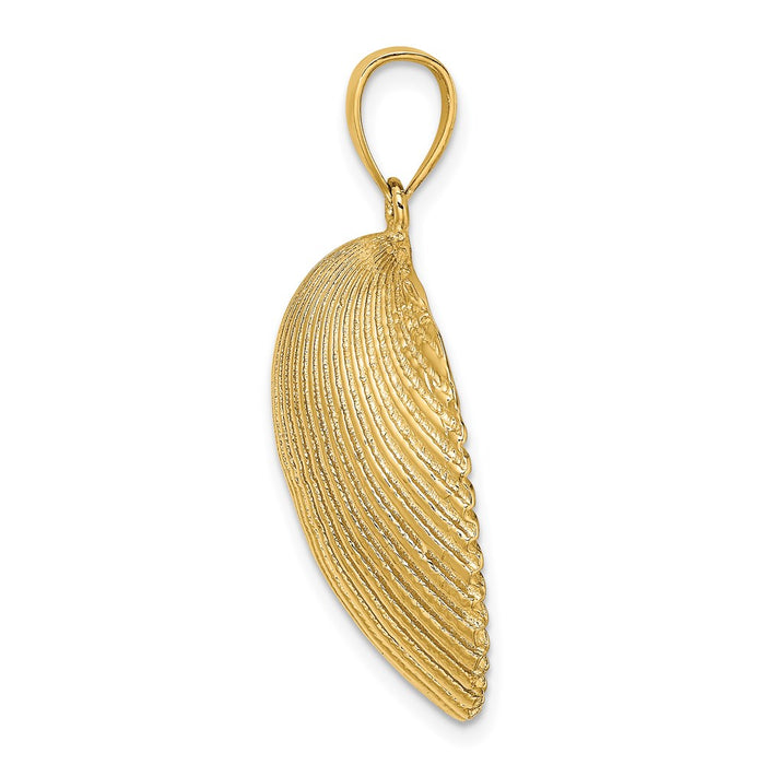 Million Charms 14K Yellow Gold Themed 2-D Textured Scallop Shell Charm