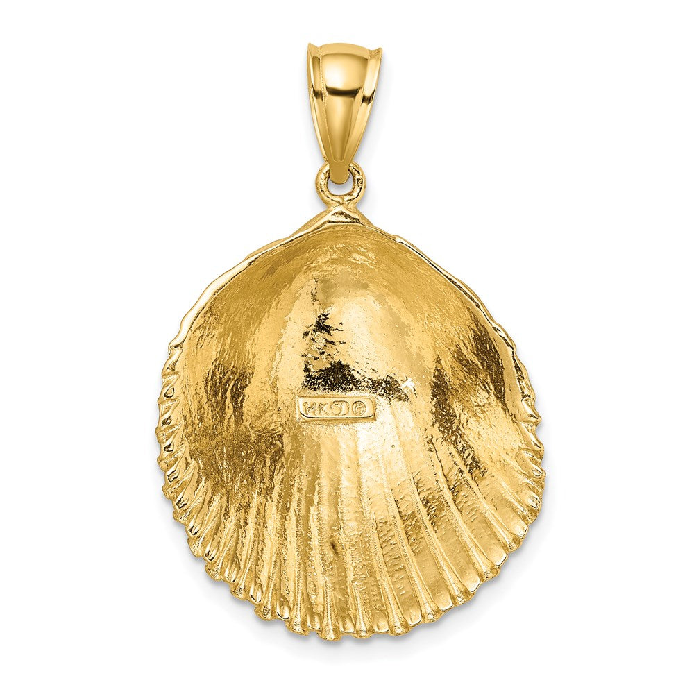 Million Charms 14K Yellow Gold Themed 2-D Textured Scallop Shell Charm