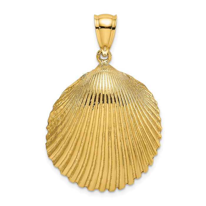Million Charms 14K Yellow Gold Themed 2-D Textured Scallop Shell Charm