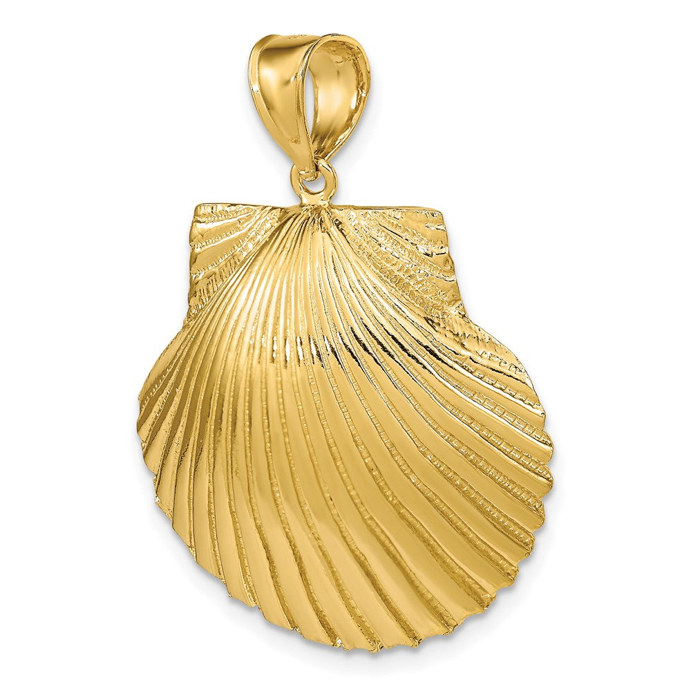 Million Charms 14K Yellow Gold Themed 3-D Textured Scallop Shell Charm