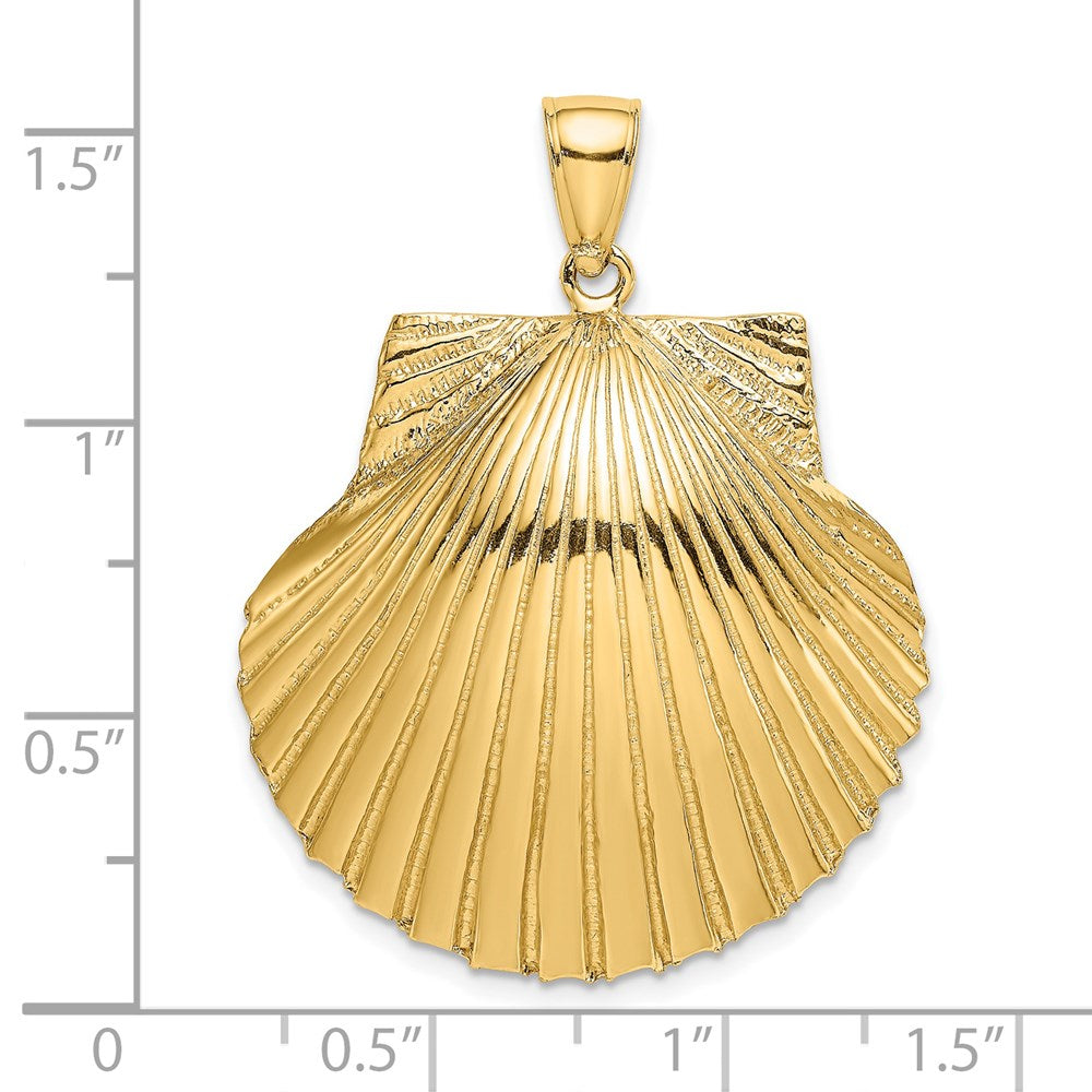 Million Charms 14K Yellow Gold Themed 3-D Textured Scallop Shell Charm