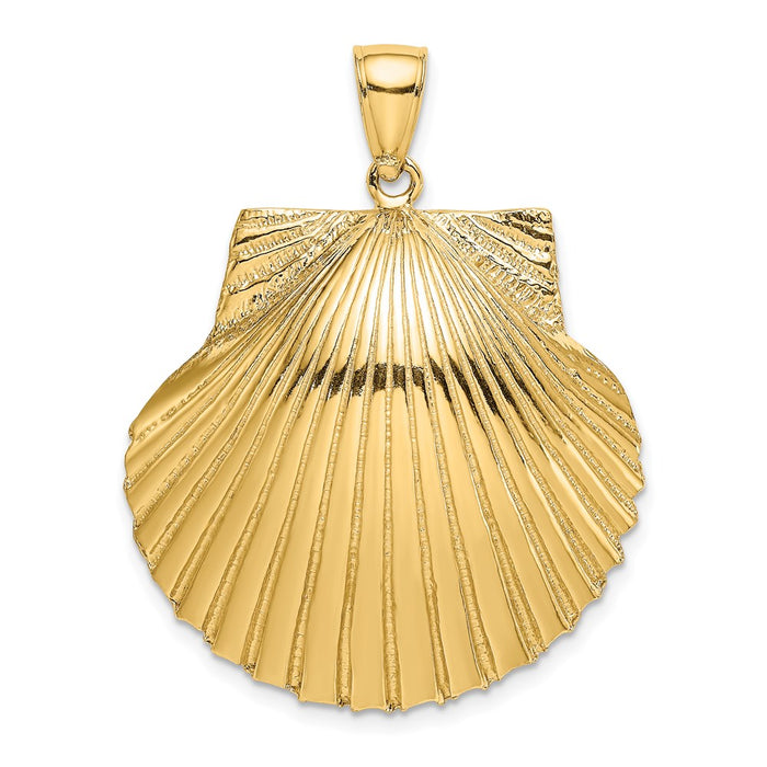 Million Charms 14K Yellow Gold Themed 3-D Textured Scallop Shell Charm