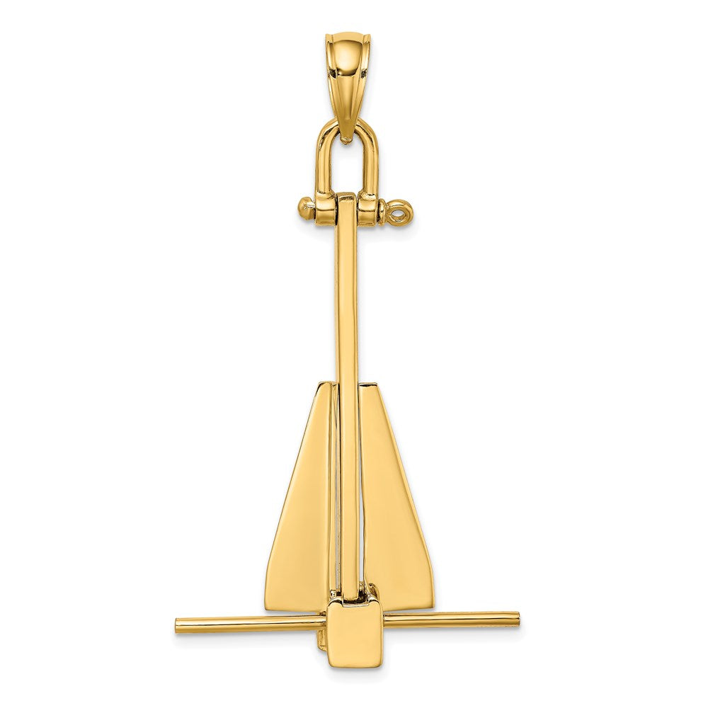 Million Charms 14K Yellow Gold Themed 3-D Moveable Danforth Nautical Anchor Charm