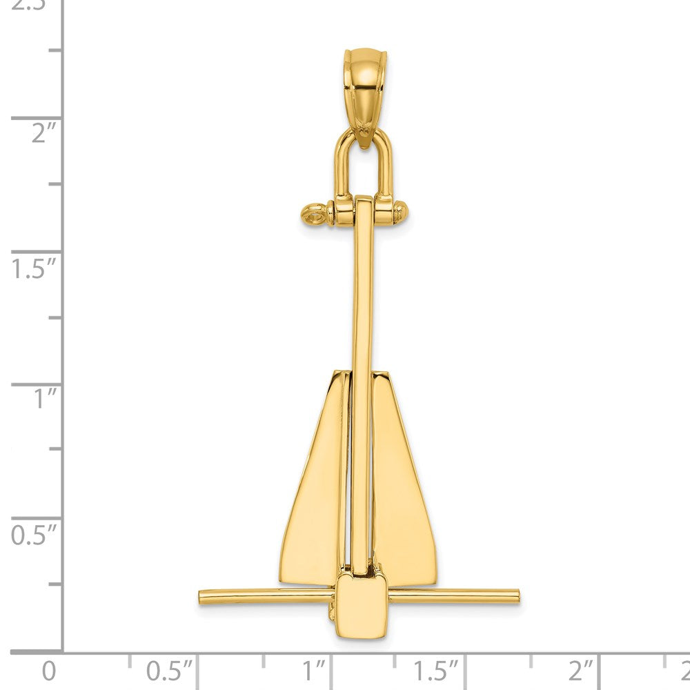Million Charms 14K Yellow Gold Themed 3-D Moveable Danforth Nautical Anchor Charm