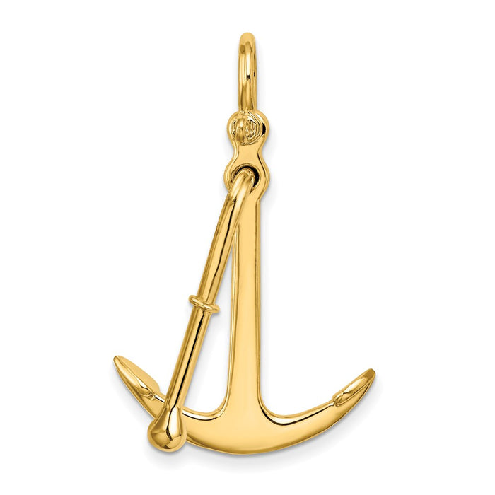 Million Charms 14K Yellow Gold Themed 3-D Polished Nautical Anchor 2 Piece & Moveable Charm