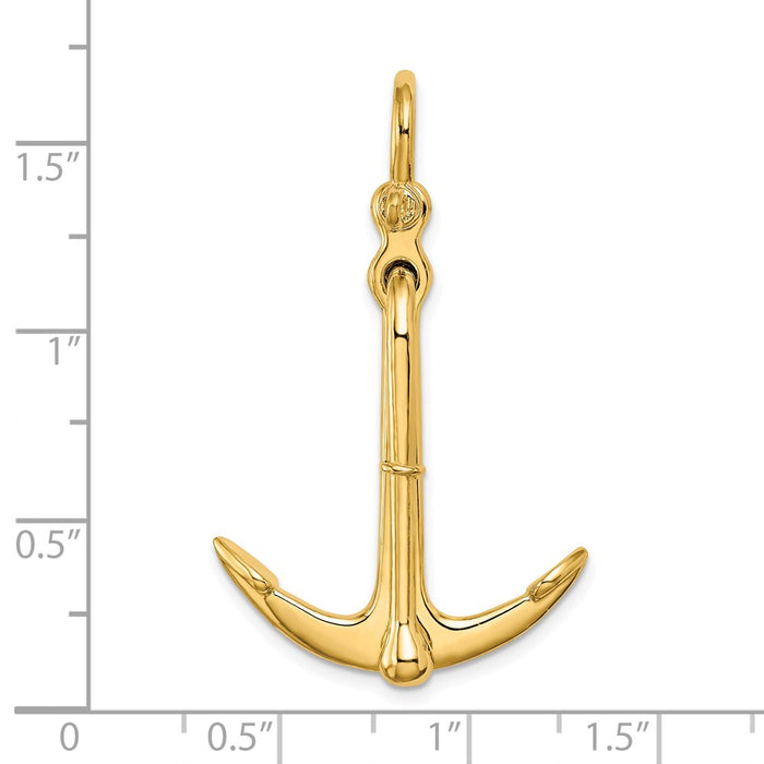 Million Charms 14K Yellow Gold Themed 3-D Polished Nautical Anchor 2 Piece & Moveable Charm