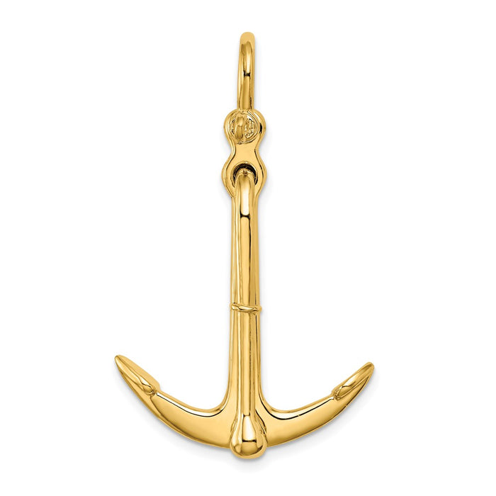 Million Charms 14K Yellow Gold Themed 3-D Polished Nautical Anchor 2 Piece & Moveable Charm