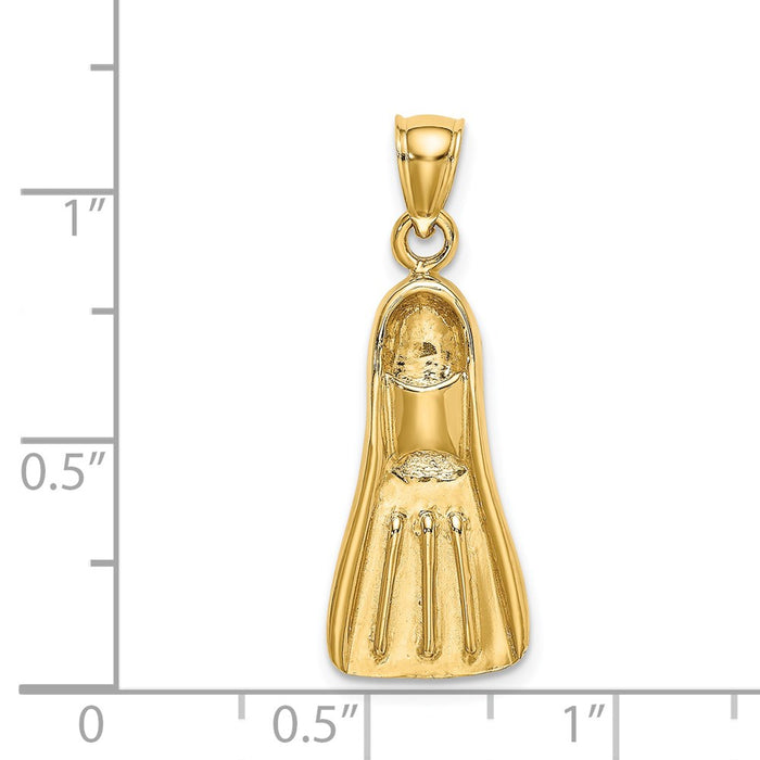 Million Charms 14K Yellow Gold Themed 3-D Scuba Flipper Charm