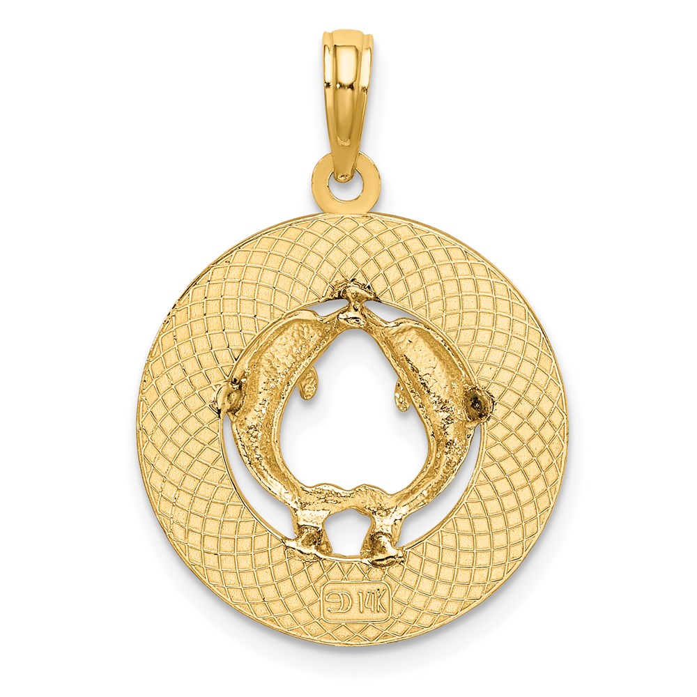 Million Charms 14K Yellow Gold Themed Virginia Beach On Round Frame With Dolphins Center Charm