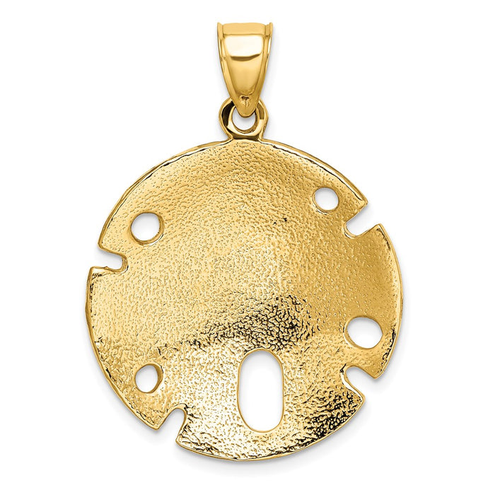 Million Charms 14K Yellow Gold Themed 2-D Polished & Textured Large Sand Dallar Charm