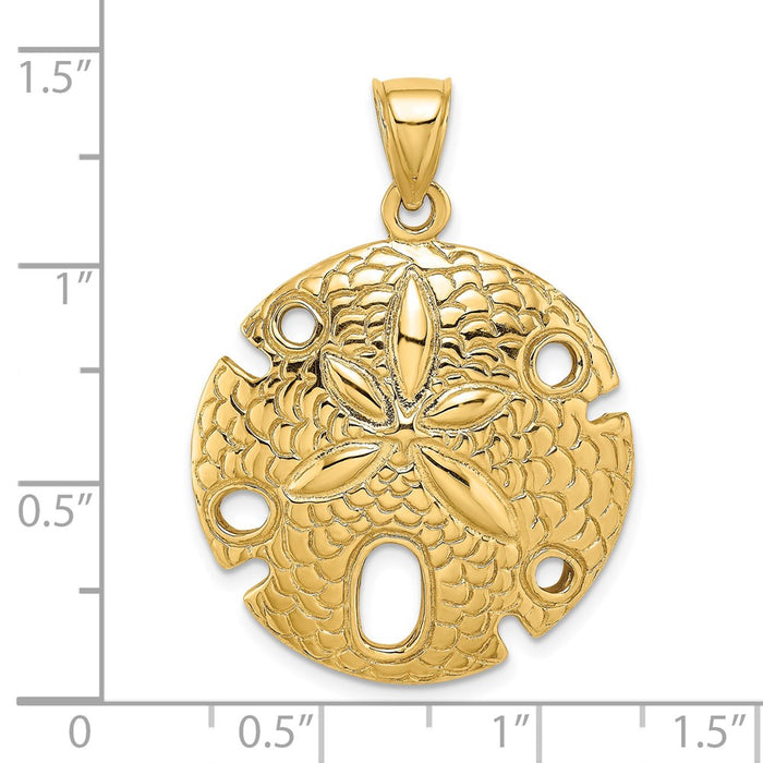 Million Charms 14K Yellow Gold Themed 2-D Polished & Textured Large Sand Dallar Charm