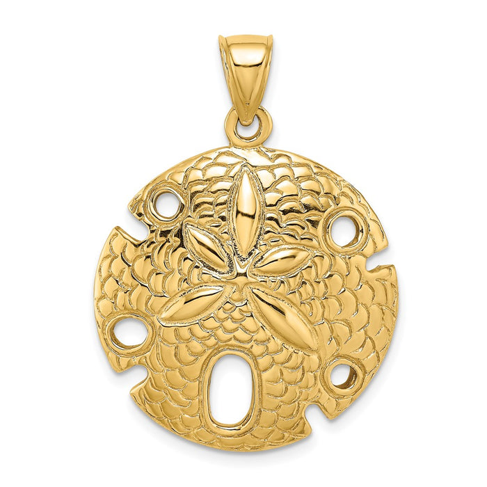 Million Charms 14K Yellow Gold Themed 2-D Polished & Textured Large Sand Dallar Charm