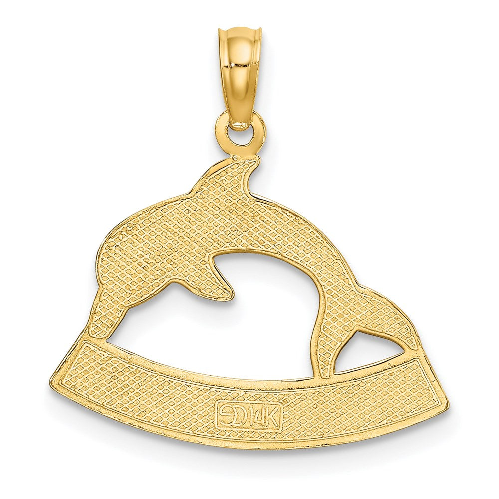 Million Charms 14K Yellow Gold Themed 2-D Hawaii Under Dolphin Charm