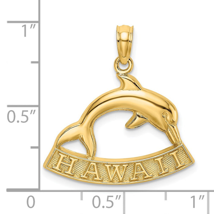 Million Charms 14K Yellow Gold Themed 2-D Hawaii Under Dolphin Charm