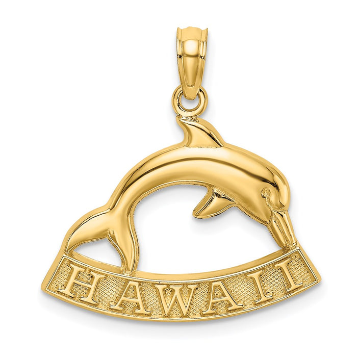 Million Charms 14K Yellow Gold Themed 2-D Hawaii Under Dolphin Charm