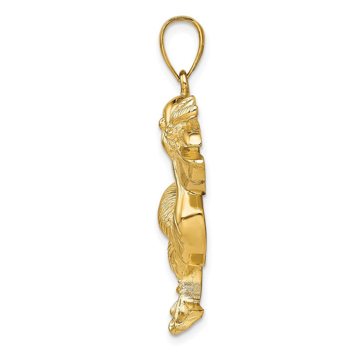 Million Charms 14K Yellow Gold Themed 2-D Pelican With Fish In Mouth Charm