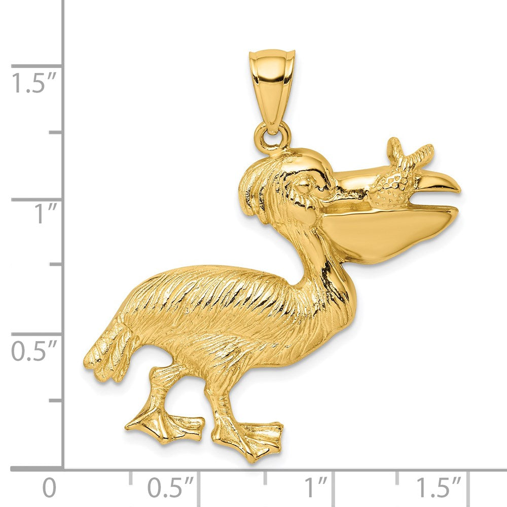 Million Charms 14K Yellow Gold Themed 2-D Pelican With Fish In Mouth Charm