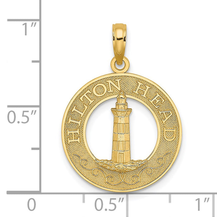 Million Charms 14K Yellow Gold Themed Hilton Head Round Frame With Lighthouse Charm