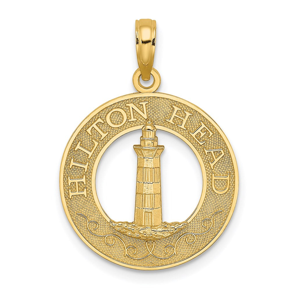 Million Charms 14K Yellow Gold Themed Hilton Head Round Frame With Lighthouse Charm