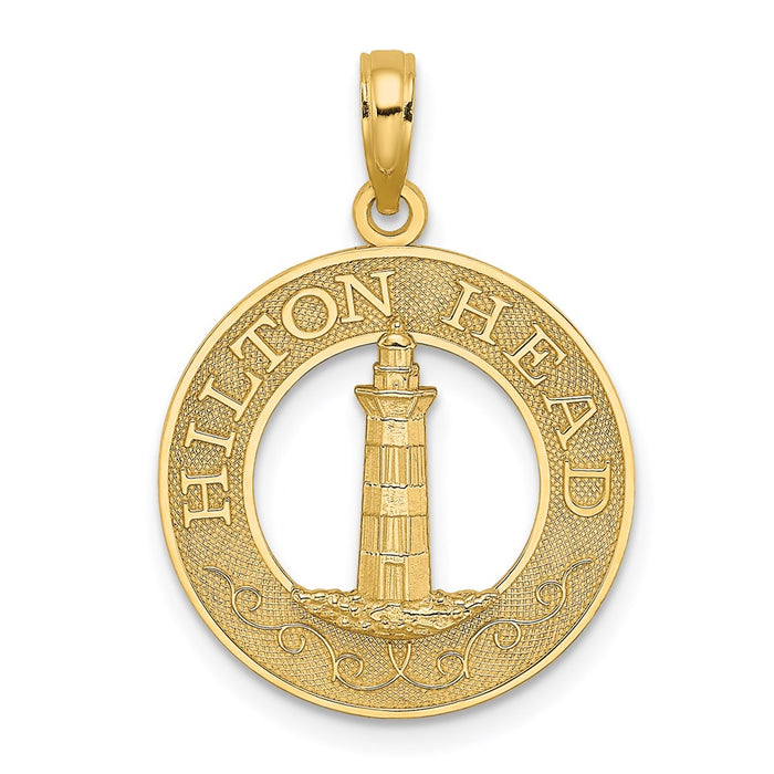 Million Charms 14K Yellow Gold Themed Hilton Head Round Frame With Lighthouse Charm