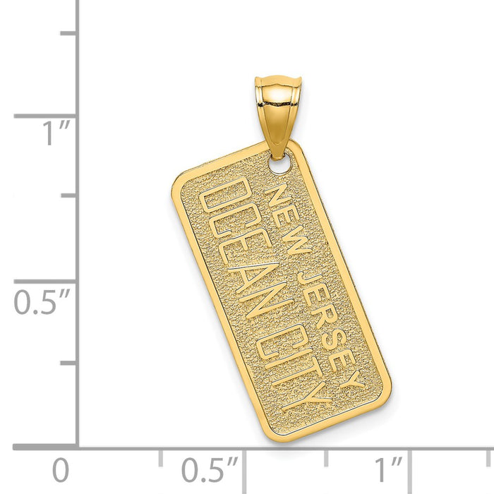 Million Charms 14K Yellow Gold Themed Textured Ocean City, Nj License Plate Charm