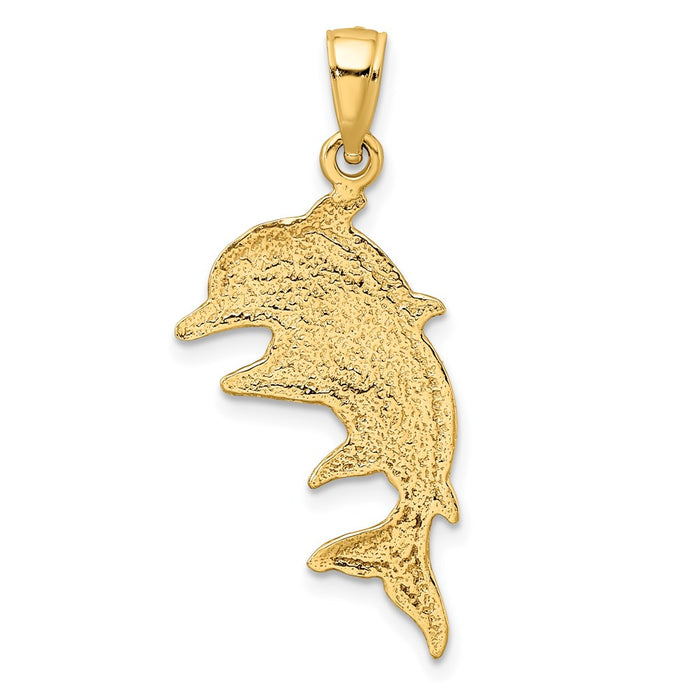 Million Charms 14K Yellow Gold Themed 2-D Polished Double Dolphins Charm