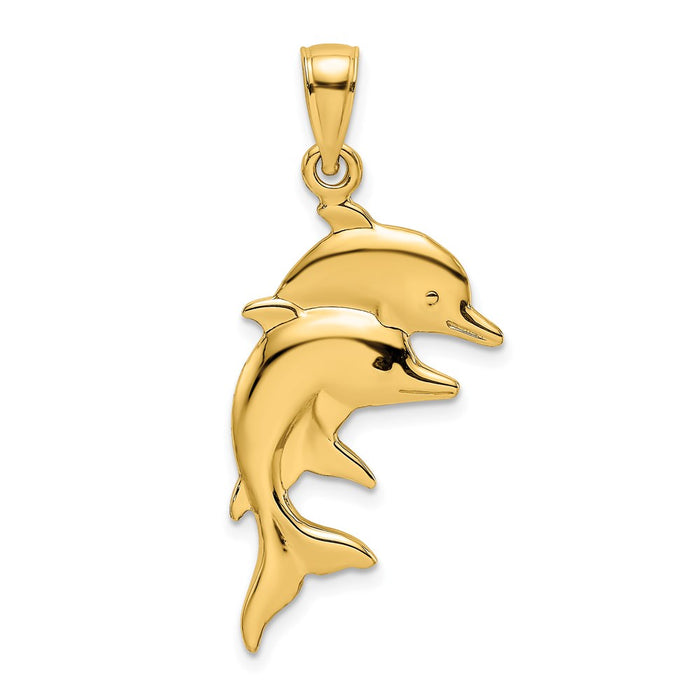 Million Charms 14K Yellow Gold Themed 2-D Polished Double Dolphins Charm