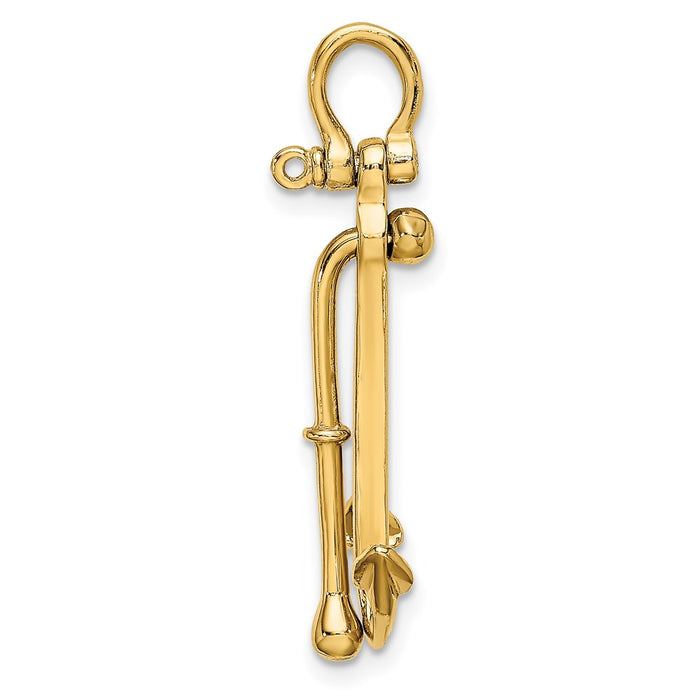 Million Charms 14K Yellow Gold Themed 3-D Polished Nautical Anchor 2 Piece & Moveable Charm